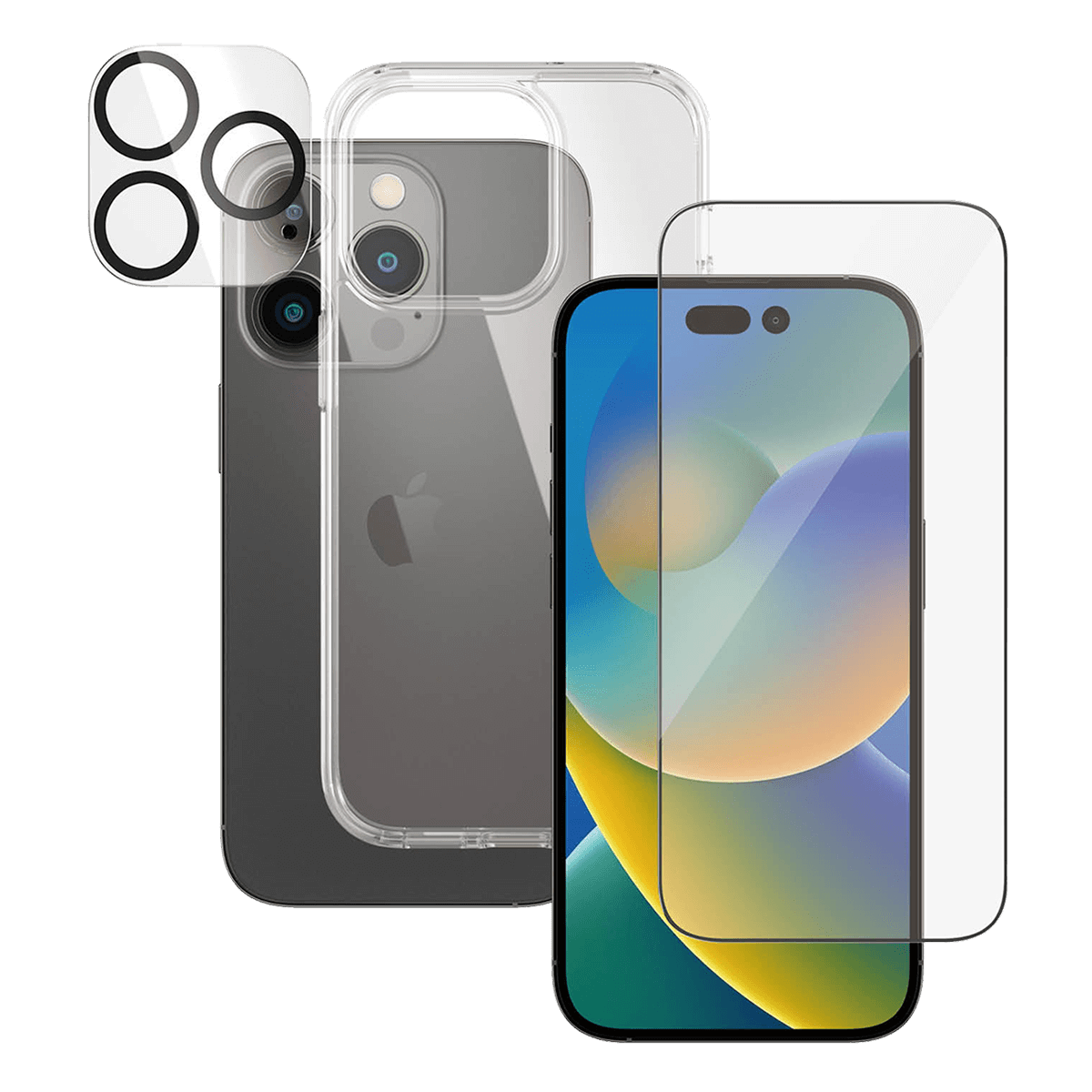 Γυαλί Προστασίας Κάμερας + Διάφανη Θήκη Hard Case + Γυαλί Προστασίας Οθόνης με Πλαίσιο για iPhone 14 Pro PANZERGLASS