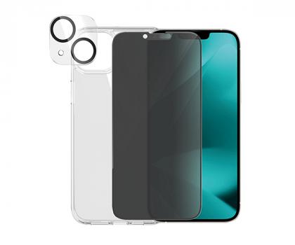 Camera Protection Glass + Transparent Hard Case + Screen Protection Glass with Privacy Frame for iPhone 14 Plus PANZERGLASS