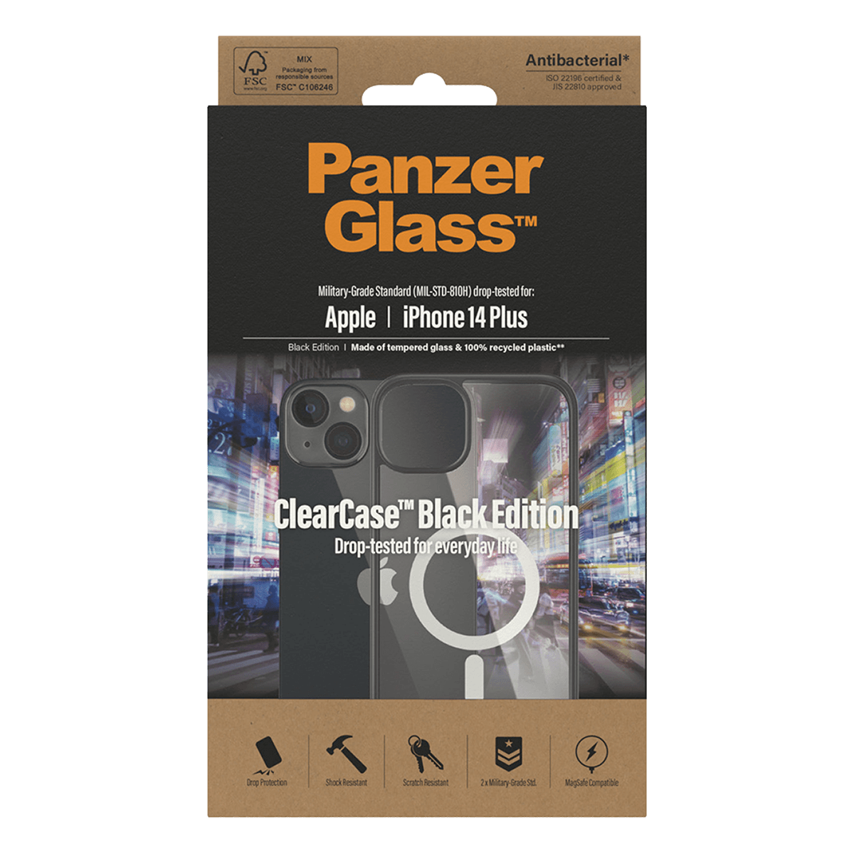 Ημιδιάφανη Θήκη PANZERGLASS Clear Case MagSafe Antibacterial Black Edition για iPhone 14 Plus - 2