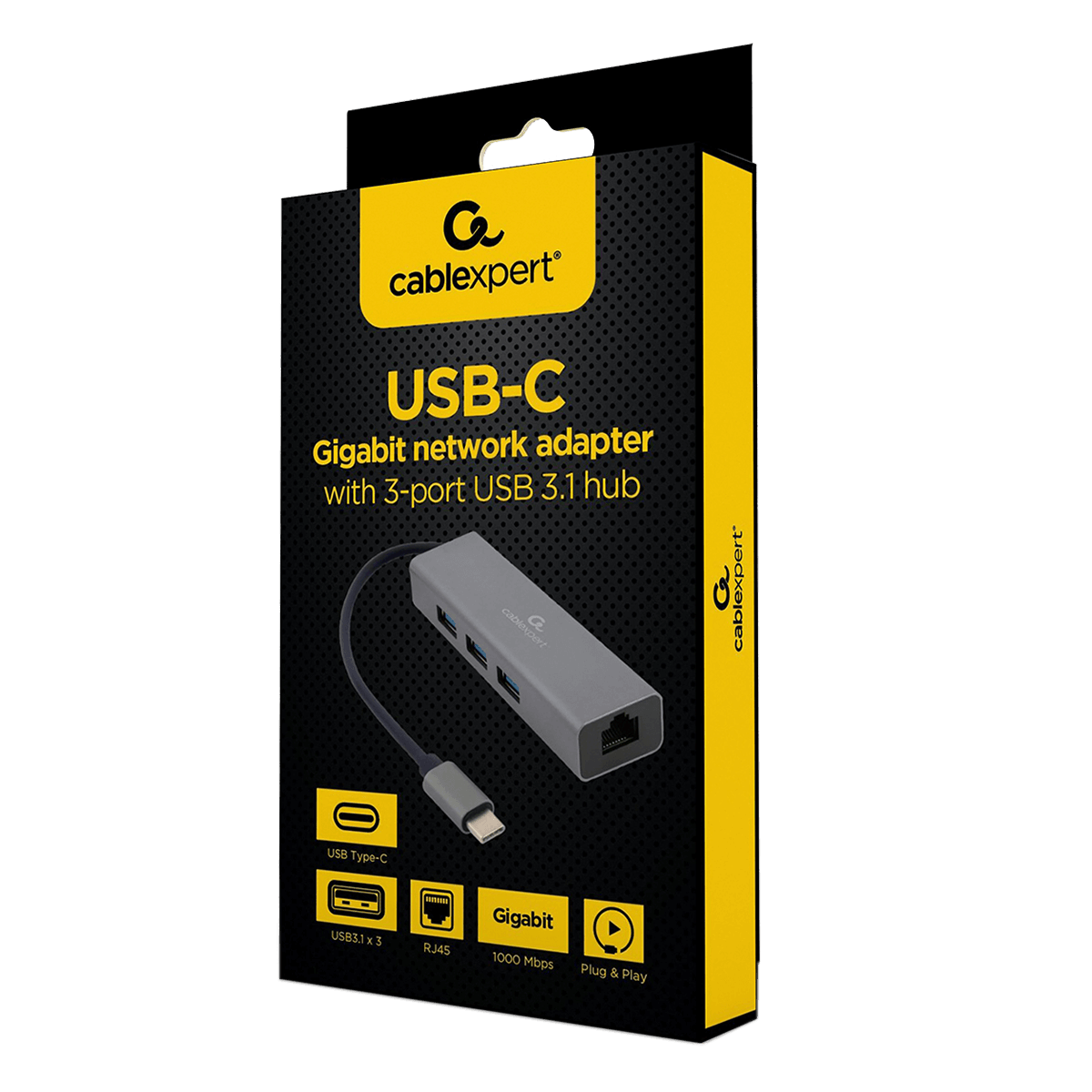 Hub USB Type-C CABLEXPERT με 3 θύρες & θύρα RJ45 Γκρί - 2
