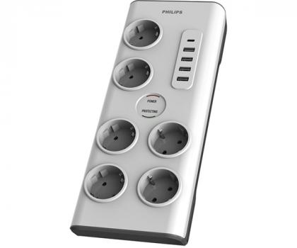 PHILIPS Security Power Strip 6 Positions with 4 USB Ports