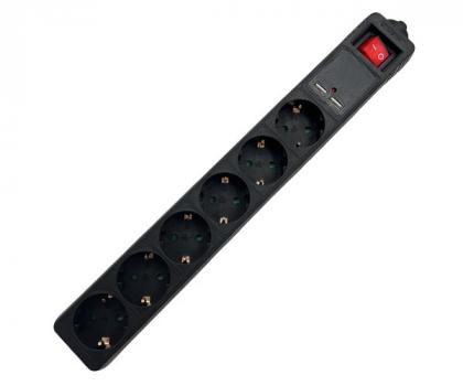 LAMTECH Security Power Strip 6 Positions with 2 USB Ports 1.5 Meters