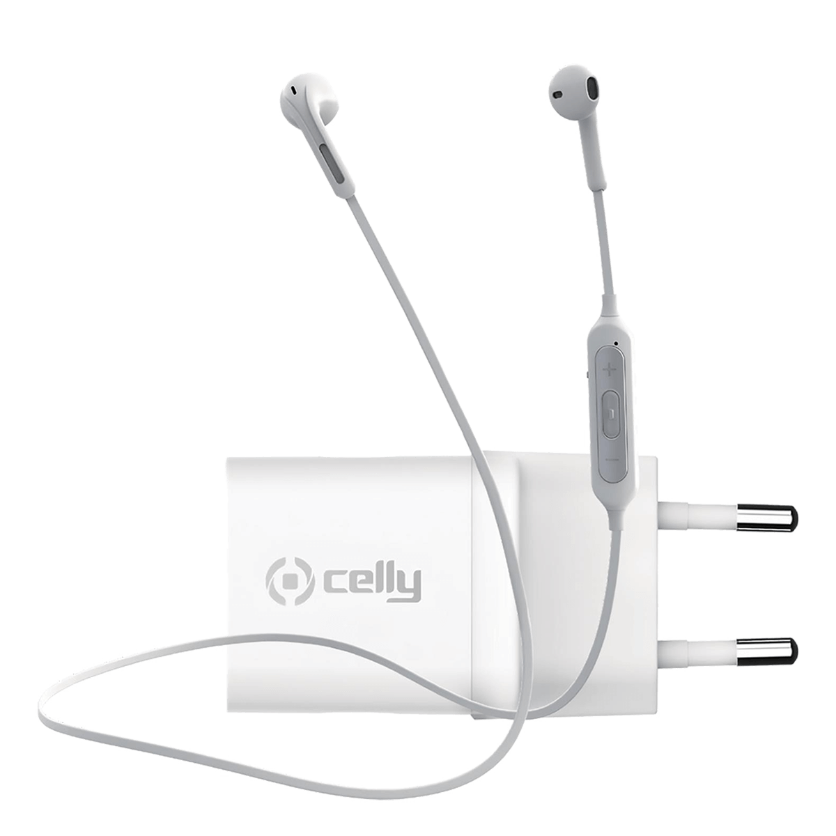 Bluetooth Ακουστικά Neckband CELLY + Φορτιστής Ταξιδίου 20W Λευκό