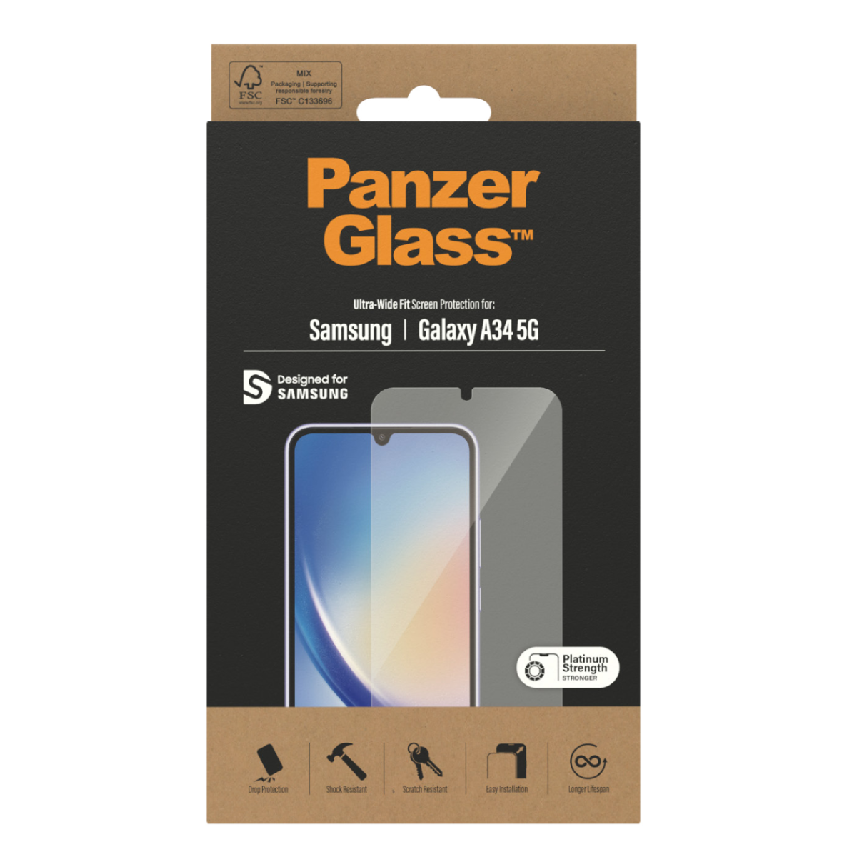 Γυαλί Προστασίας Οθόνης με Πλαίσιο PANZERGLASS Ultra - Wide Fit Antibacterial για SAMSUNG Galaxy A34 5G - 3