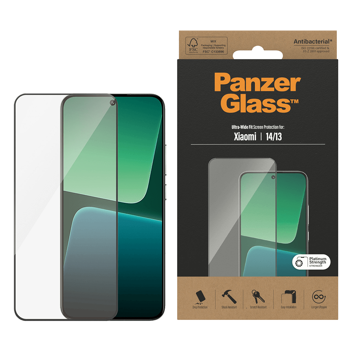 Γυαλί Προστασίας Οθόνης με Πλαίσιο PANZERGLASS Ultra - Wide Fit Antibacterial για XIAOMI 13/ 14 5G