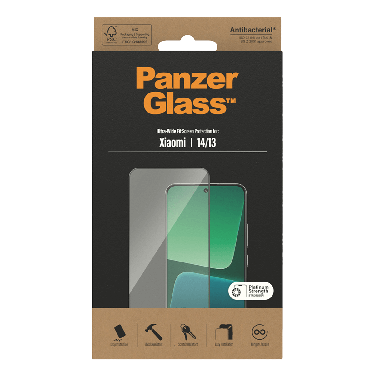 Γυαλί Προστασίας Οθόνης με Πλαίσιο PANZERGLASS Ultra - Wide Fit Antibacterial για XIAOMI 13/ 14 5G - 4