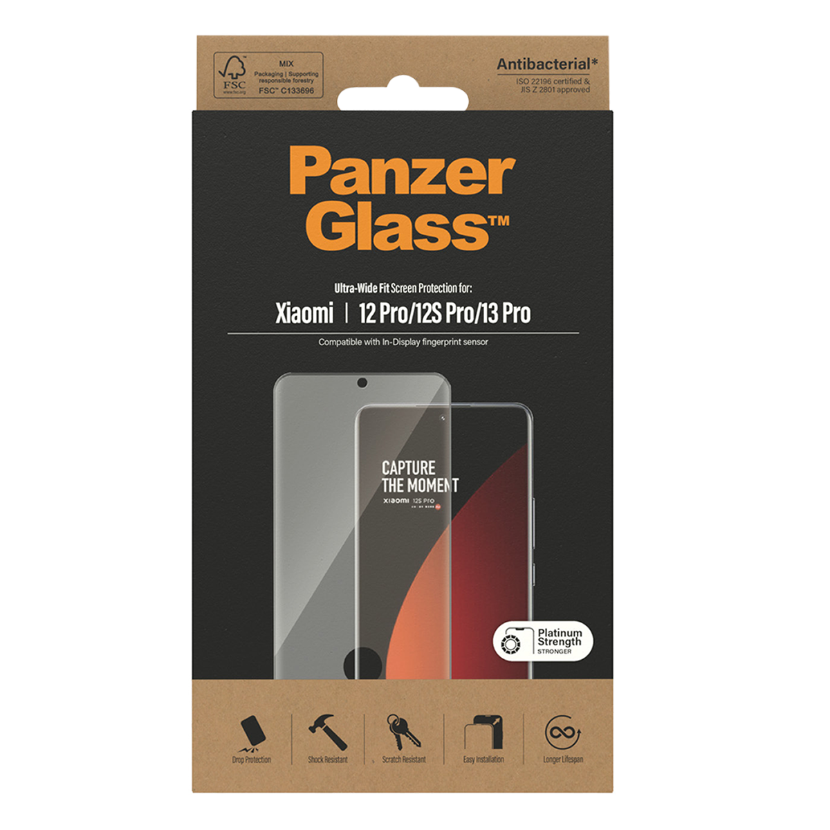 Γυαλί Προστασίας Οθόνης με Πλαίσιο PANZERGLASS Ultra - Wide Fit Antibacterial για XIAOMI 12 Pro/ 12S Pro/ 13 Pro - 3
