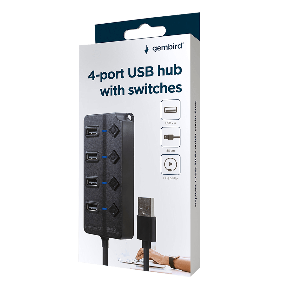 Hub USB 2.0 GEMBIRD με 4 Θύρες με Διακόπτες Μαύρο - 4