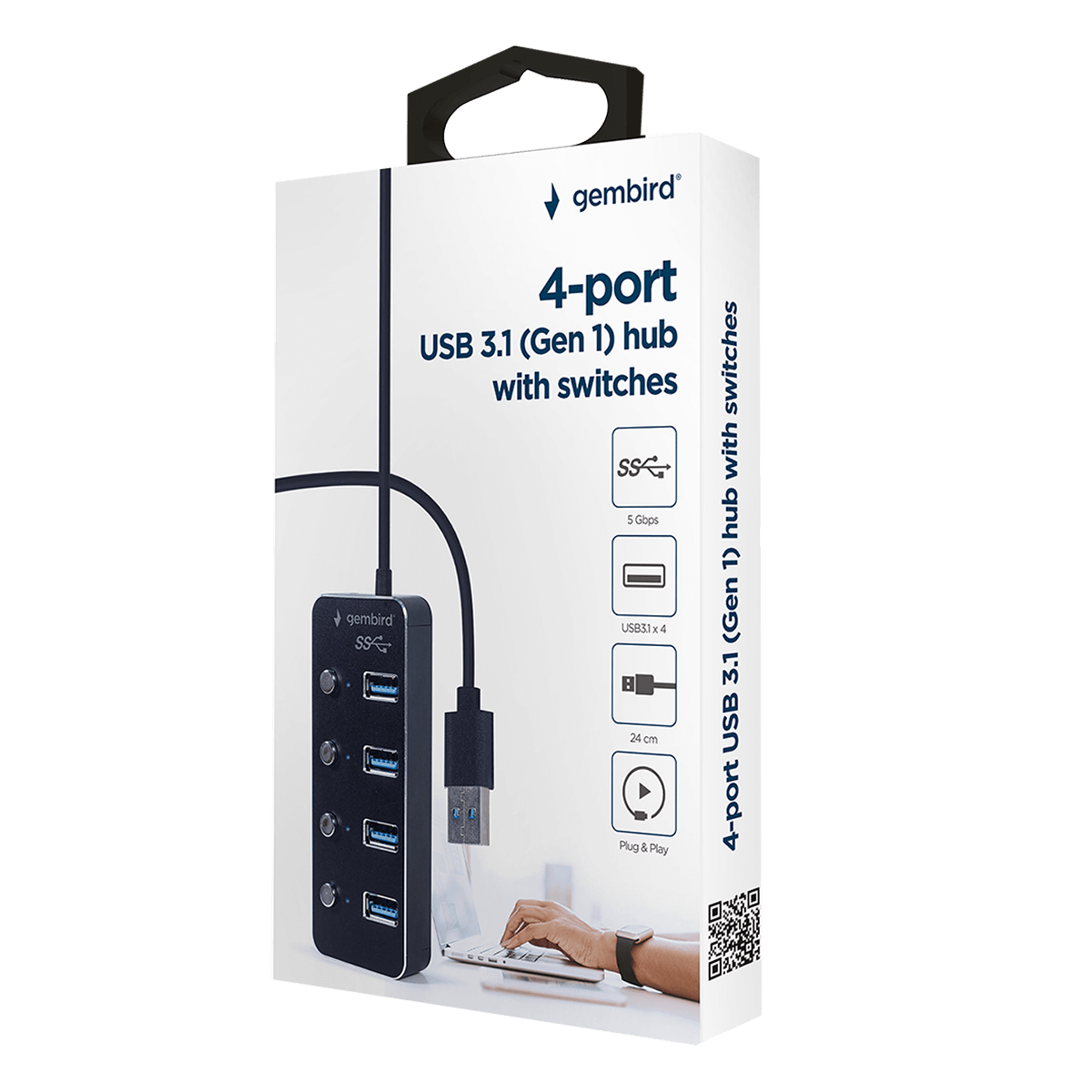 Hub USB 3.1 GEMBIRD με 4 Θύρες με Διακόπτες Μαύρο - 4