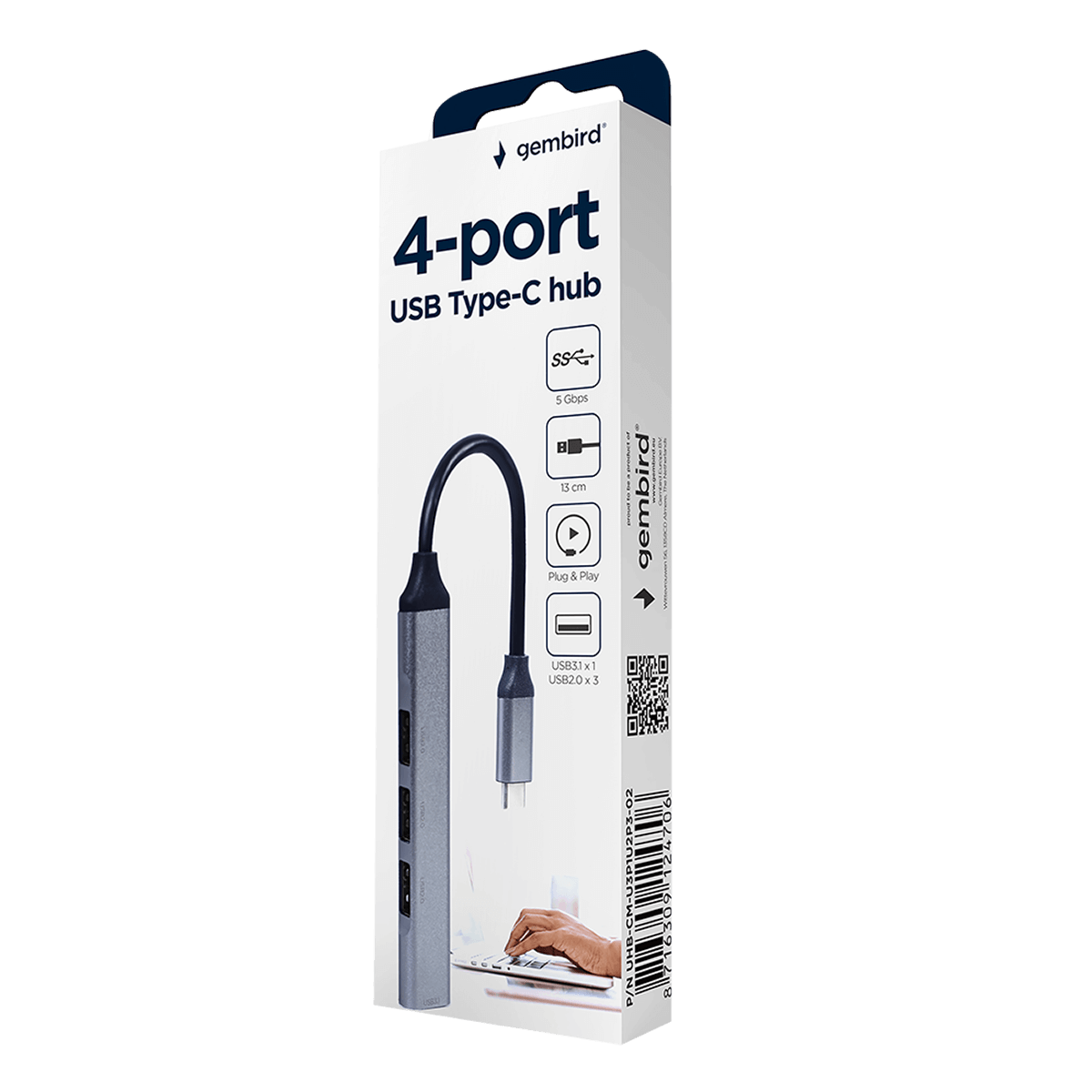 Hub USB 3.1/ USB 2.0 GEMBIRD με 4 Θύρες Ασημί - 3