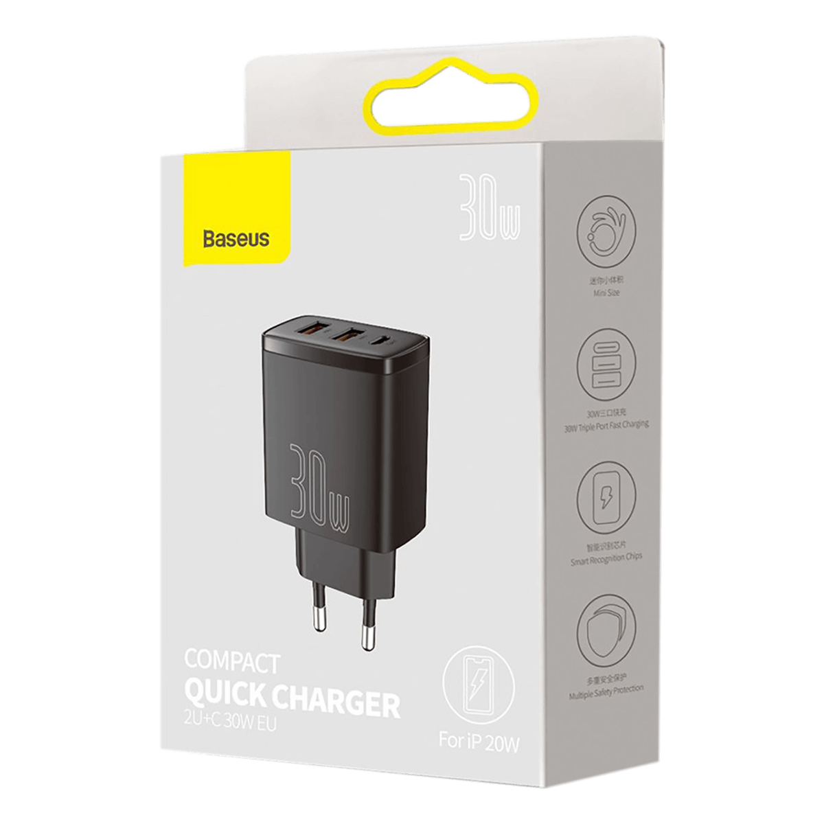 Φορτιστής Ταξιδίου BASEUS USB Type-C + 2 USB Type-A 30W Μαύρο - 5