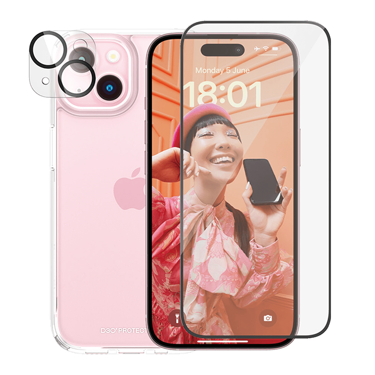 Γυαλί Προστα σίας Κάμερας + Διάφανη Θήκη Hard Case + Γυαλί Προστασίας Οθόνης με Πλαίσιο για iPhone 15 PANZERGLASS