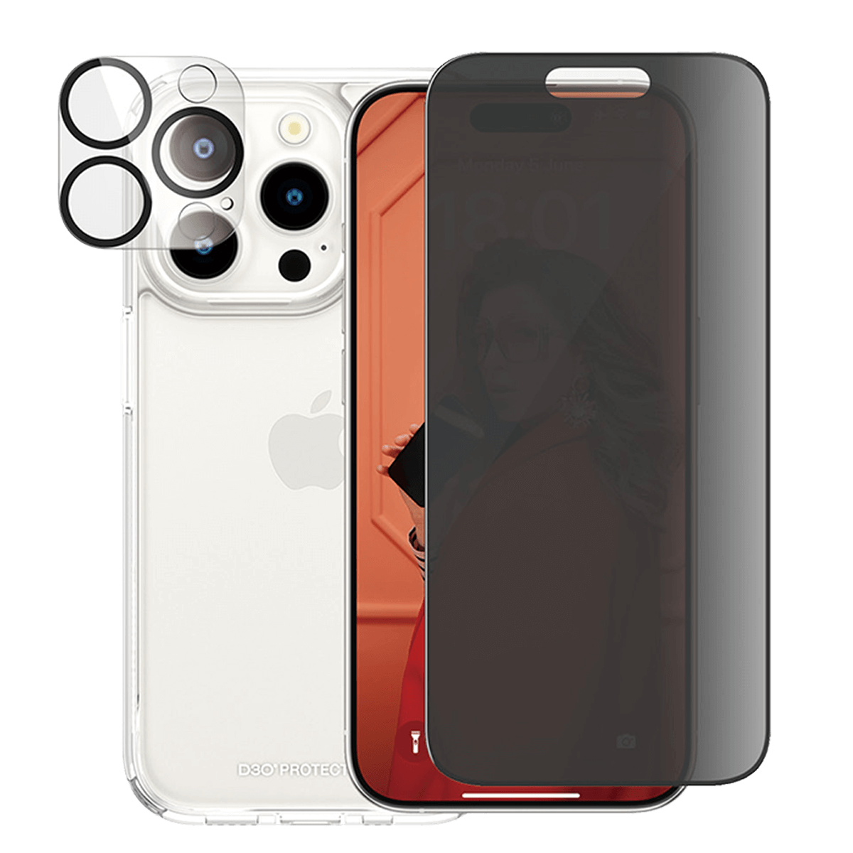 Γυαλί Προστασίας Κάμερας + Διάφανη Θήκη Hard Case + Γυαλί Προστασίας Οθόνης με Πλαίσιο Privacy για iPhone 15 Pro PANZERGLASS