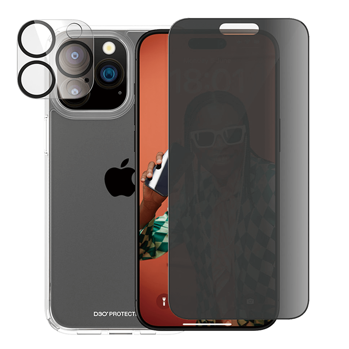 Γυαλί Προστασίας Κάμερας + Διάφανη Θήκη Hard Case + Γυαλί Προστασίας Οθόνης με Πλαίσιο Privacy για iPhone 15 Pro Max PANZERGLASS