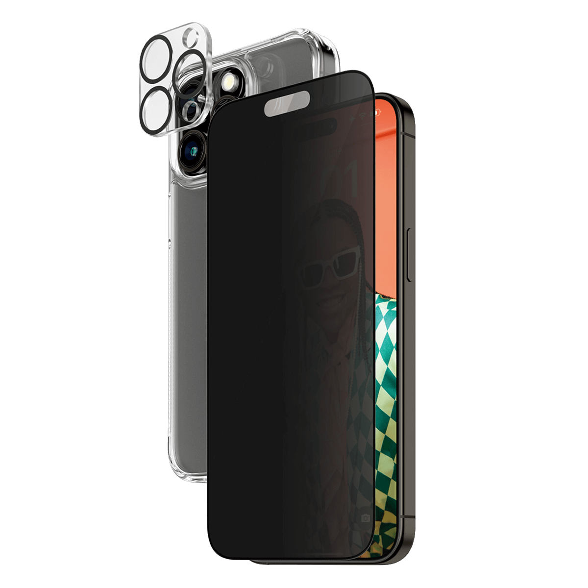 Γυαλί Προστασίας Κάμερας + Διάφανη Θήκη Hard Case + Γυαλί Προστασίας Οθόνης με Πλαίσιο Privacy για iPhone 15 Pro Max PANZERGLASS - 2