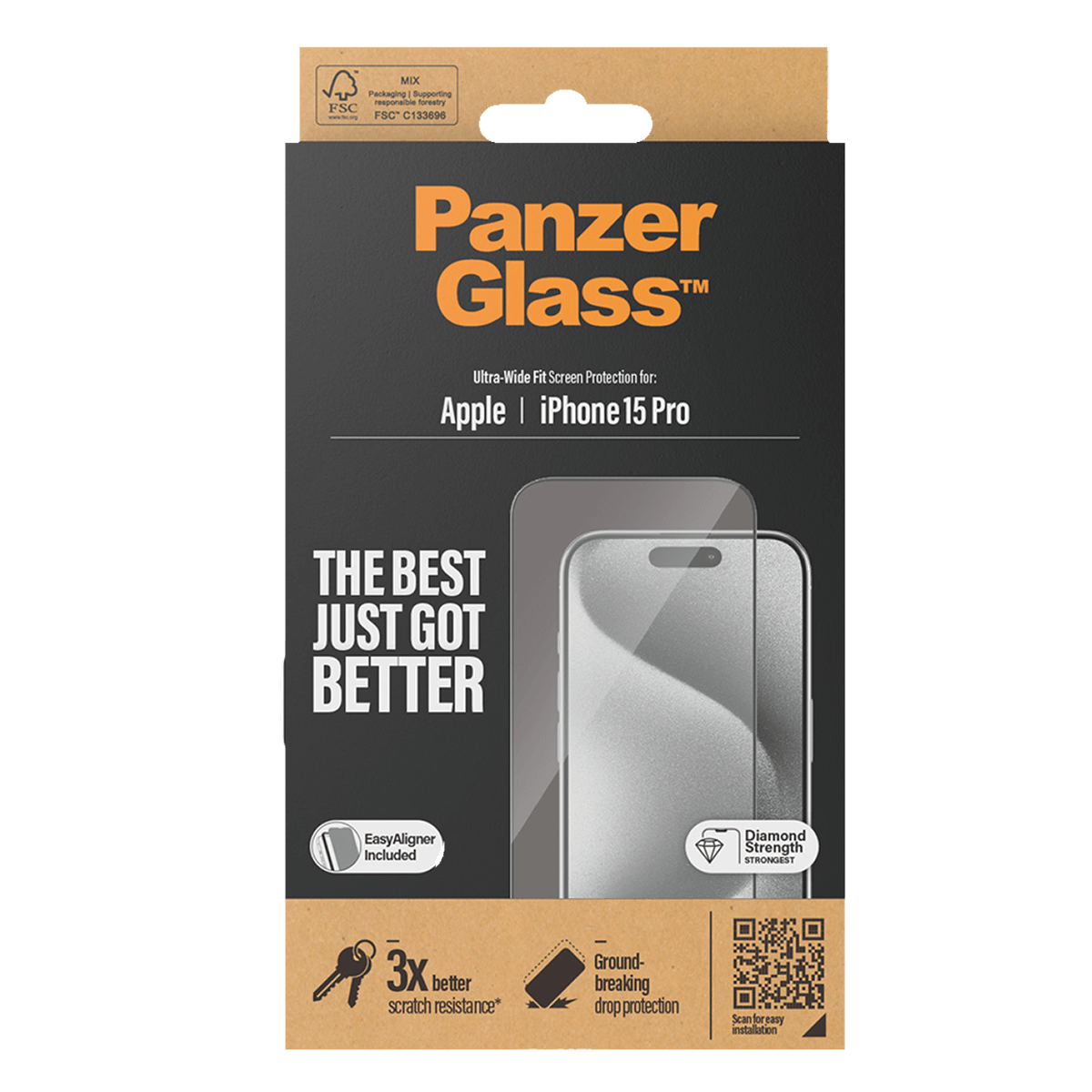 Γυαλί Προστασίας Οθόνης με Πλαίσιο PANZERGLASS Ultra - Wide Fit για iPhone 15 Pro - 3