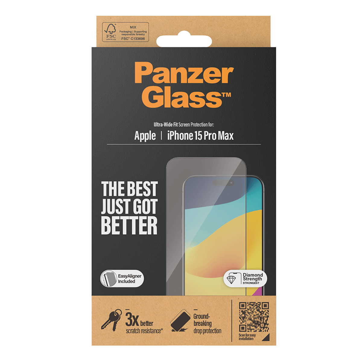 Γυαλί Προστασίας Οθόνης με Πλαίσιο PANZERGLASS Ultra - Wide Fit για iPhone 15 Pro Max - 3