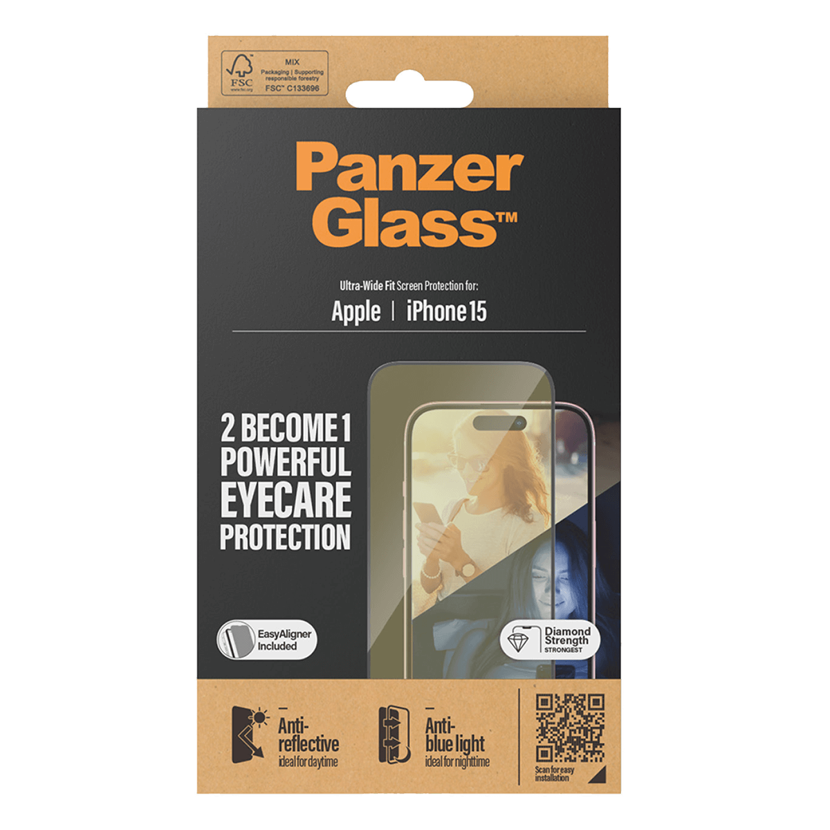 Γυαλί Προστασίας Οθόνης με Πλαίσιο PANZERGLASS Ultra - Wide Fit Eyecare Protection για iPhone 15 - 3