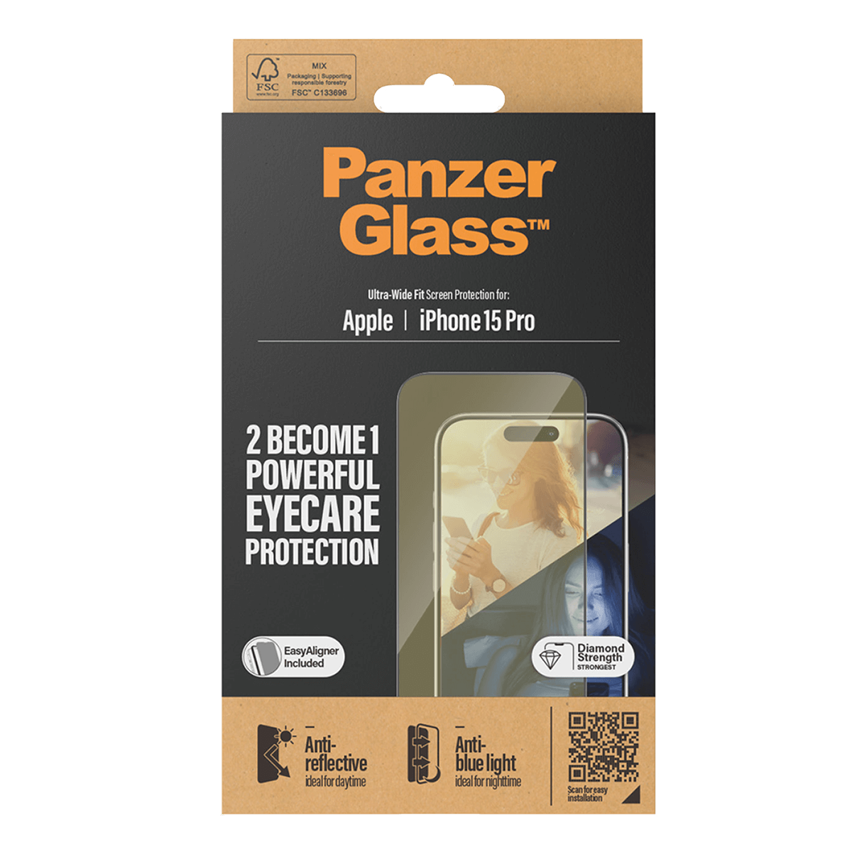 Γυαλί Προστασίας Οθόνης με Πλαίσιο PANZERGLASS Ultra - Wide Fit Eyecare Protection για iPhone 15 Pro - 3