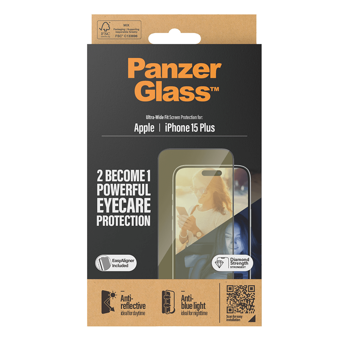 Γυαλί Προστασίας Οθόνης με Πλαίσιο PANZERGLASS Ultra - Wide Fit Eyecare Protection για iPhone 15 Plus - 3