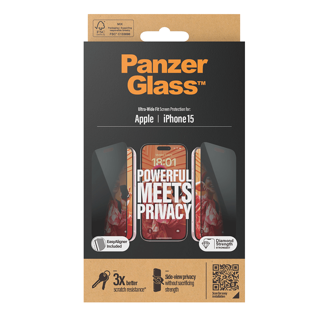 Γυαλί Προστασίας Οθόνης με Πλαίσιο PANZERGLASS Ultra - Wide Fit Privacy για iPhone 15 - 4