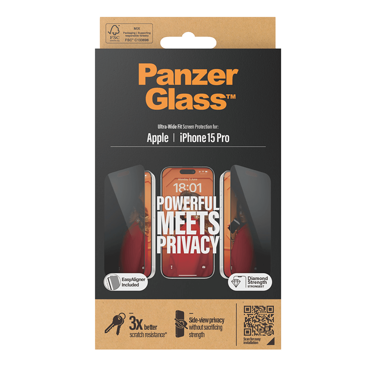 Γυαλί Προστασίας Οθόνης με Πλαίσιο PANZERGLASS Ultra - Wide Fit Privacy για iPhone 15 Pro - 4