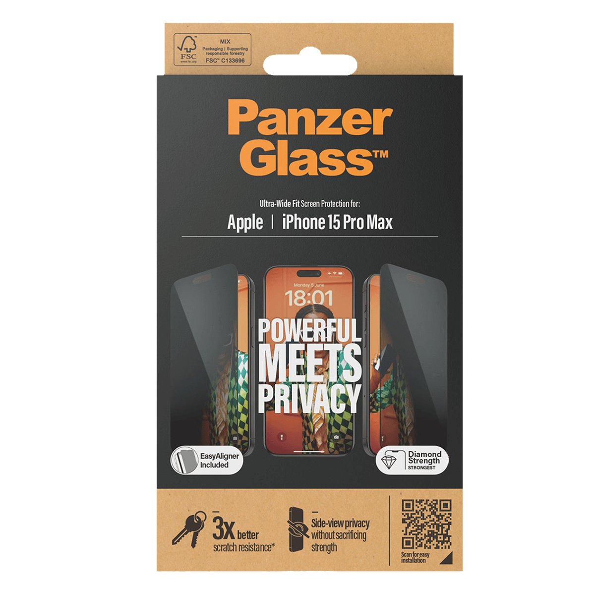 Γυαλί Προστασίας Οθόνης με Πλαίσιο PANZERGLASS Ultra - Wide Fit Privacy για iPhone 15 Pro Max - 4