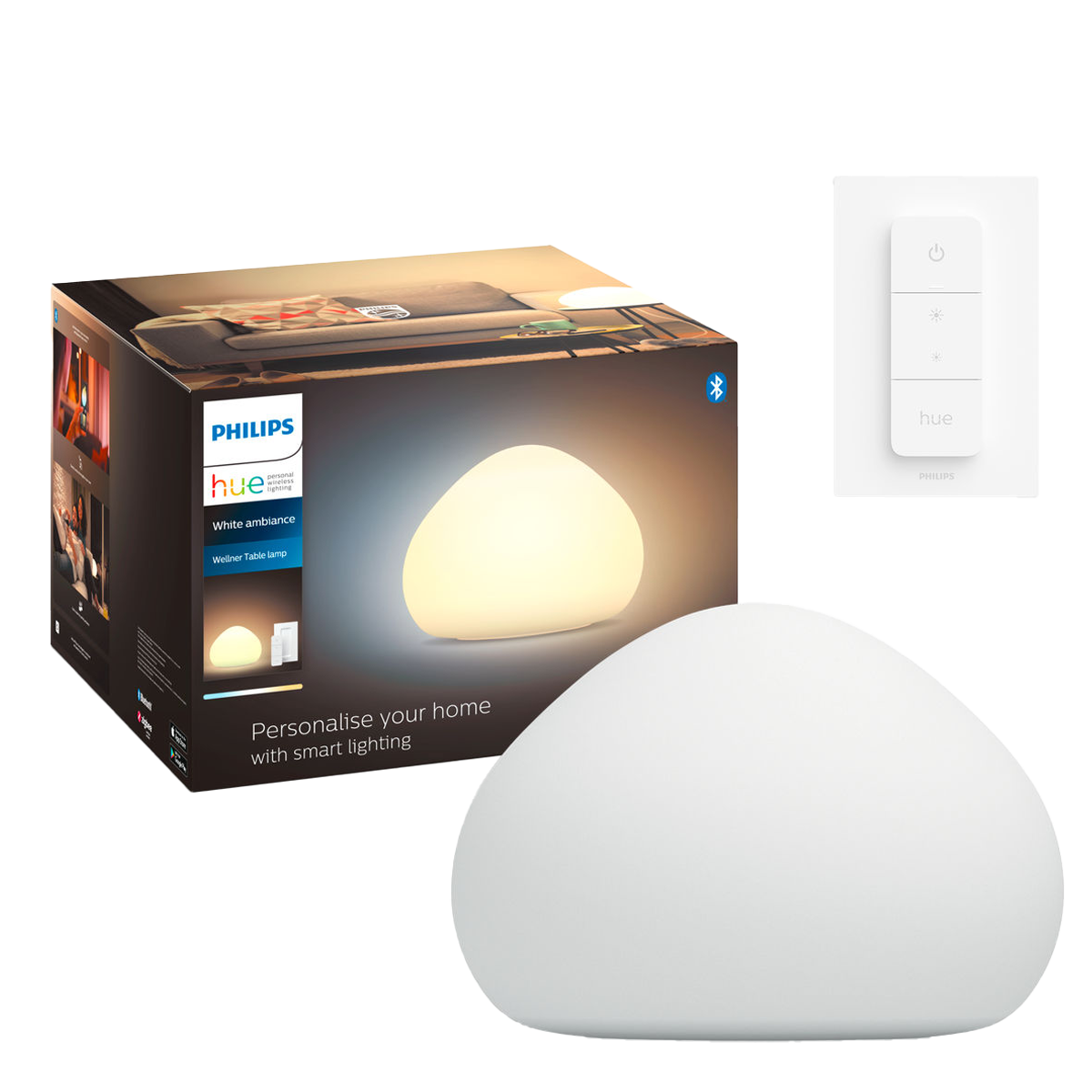 PHILIPS Hue White Ambiance Wellner Επιτραπέζιο Φωτιστικό + Διακόπτης Dimmer Λευκό