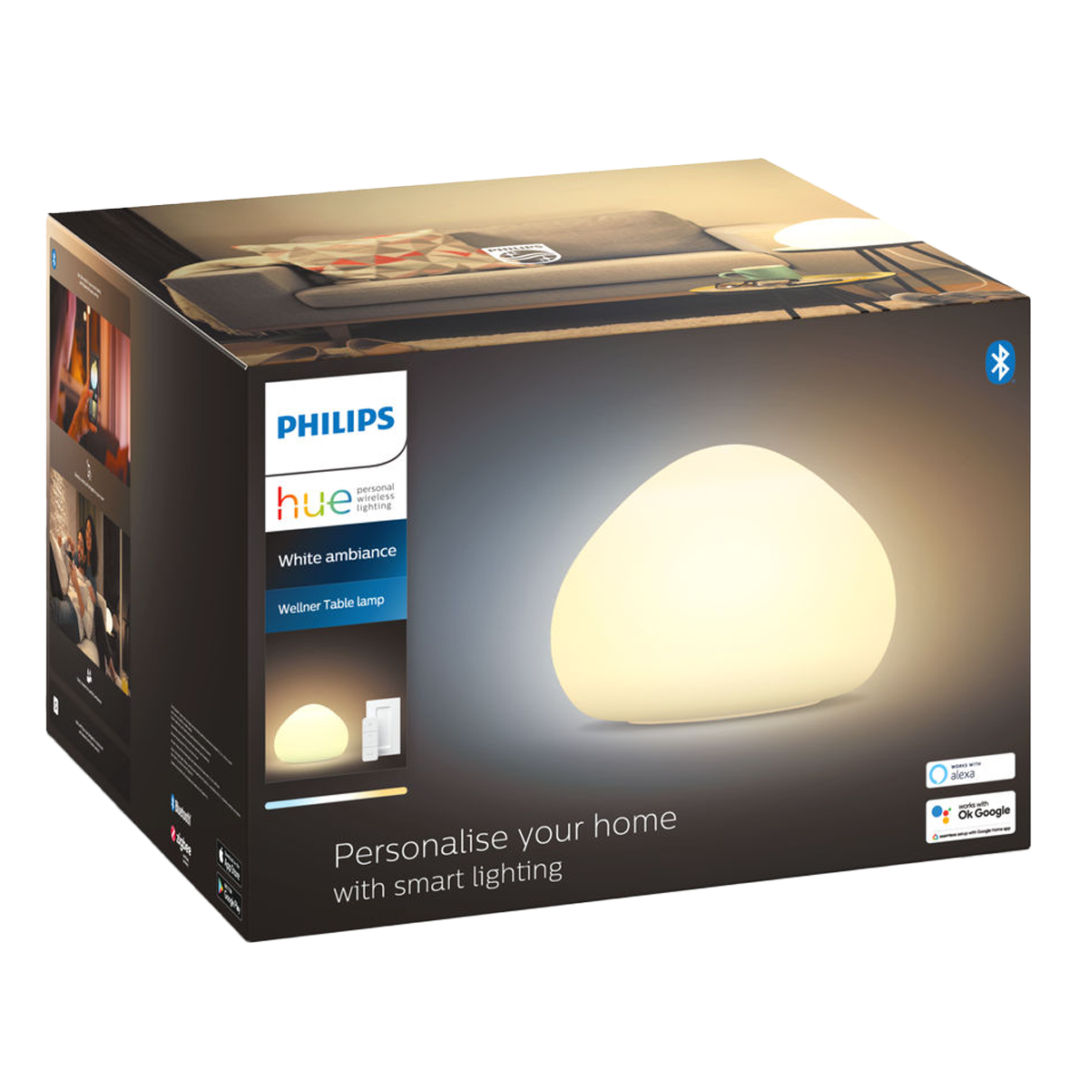 PHILIPS Hue White Ambiance Wellner Επιτραπέζιο Φωτιστικό + Διακόπτης Dimmer Λευκό - 4