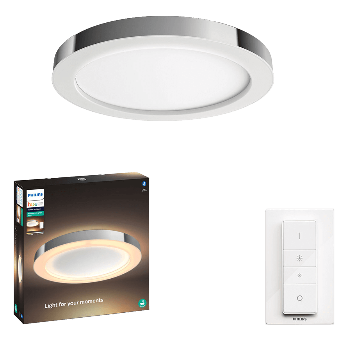 PHILIPS Hue White Ambiance Έξυπνο Φωτιστικό Οροφής Μπάνιου Adore + Philips Hue Bridge + Διακόπτης Dimmer