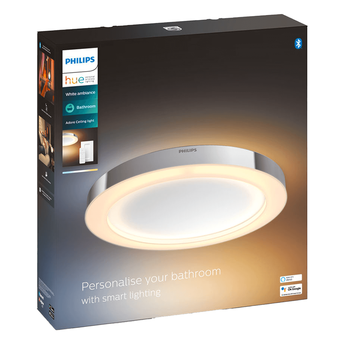 PHILIPS Hue White Ambiance Έξυπνο Φωτιστικό Οροφής Μπάνιου Adore + Philips Hue Bridge + Διακόπτης Dimmer - 3