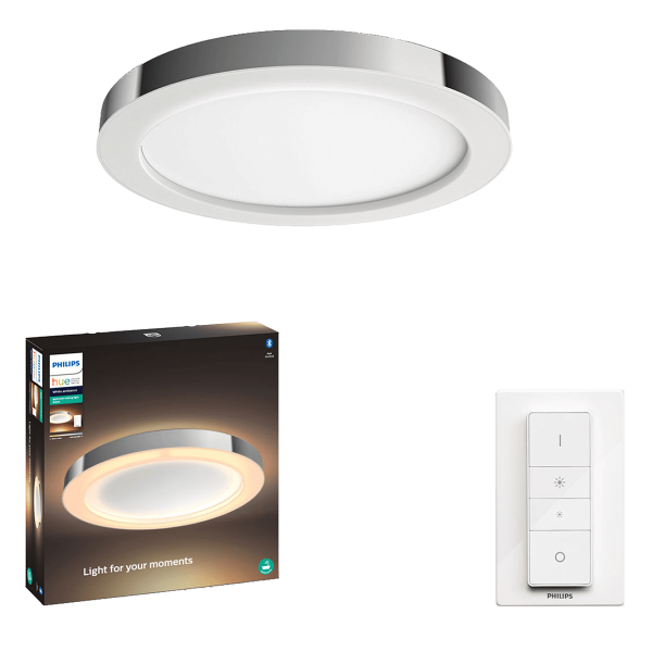 PHILIPS Hue White Ambiance Έξυπνο Φωτιστικό Οροφής Μπάνιου Adore + Philips Hue Bridge + Διακόπτης Dimmer