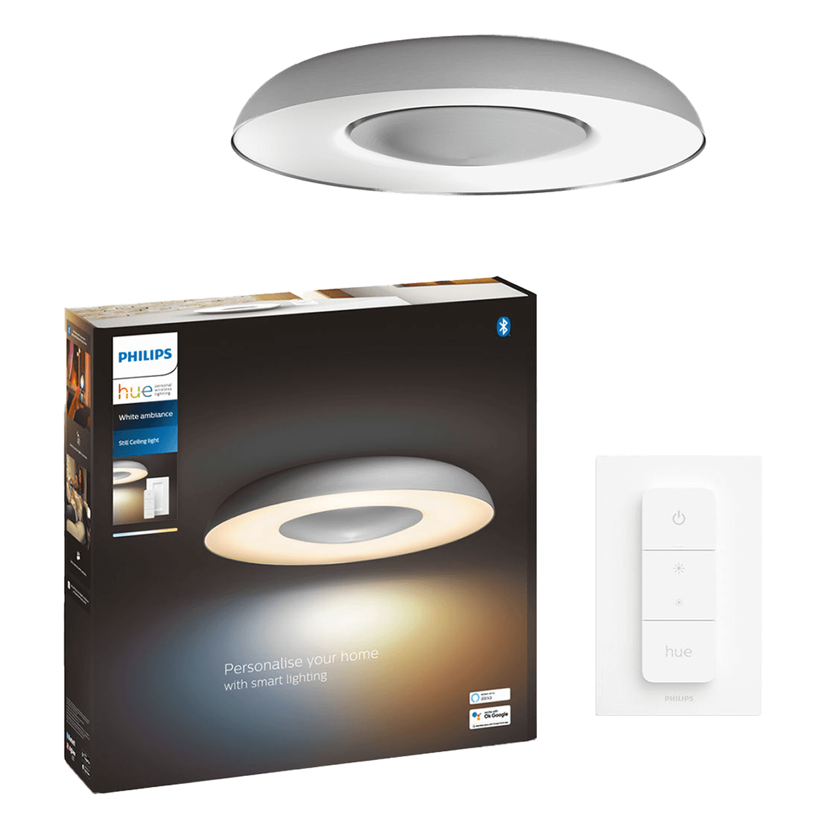 PHILIPS Hue White Ambiance Έξυπνο Φωτιστικό Οροφής Still Aluminium + Philips Hue Bridge + Διακόπτης Dimmer