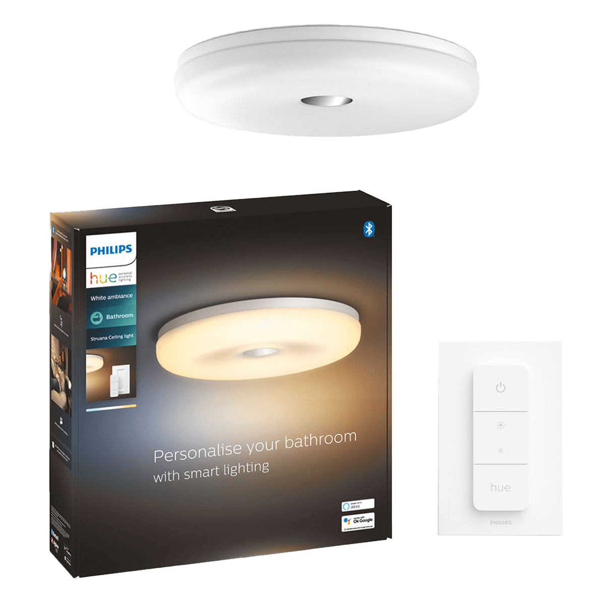 PHILIPS Hue White Ambiance Struana Bathroom Φωτιστικό Οροφής + Διακόπτης Dimmer Λευκό