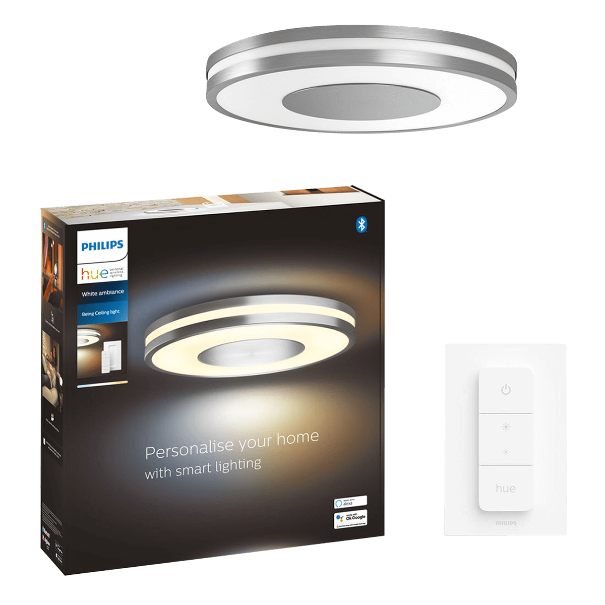 PHILIPS Hue White Ambiance Έξυπνο Φωτιστικό Οροφής Being Αluminium+ Philips Hue Bridge + Διακόπτης Dimmer