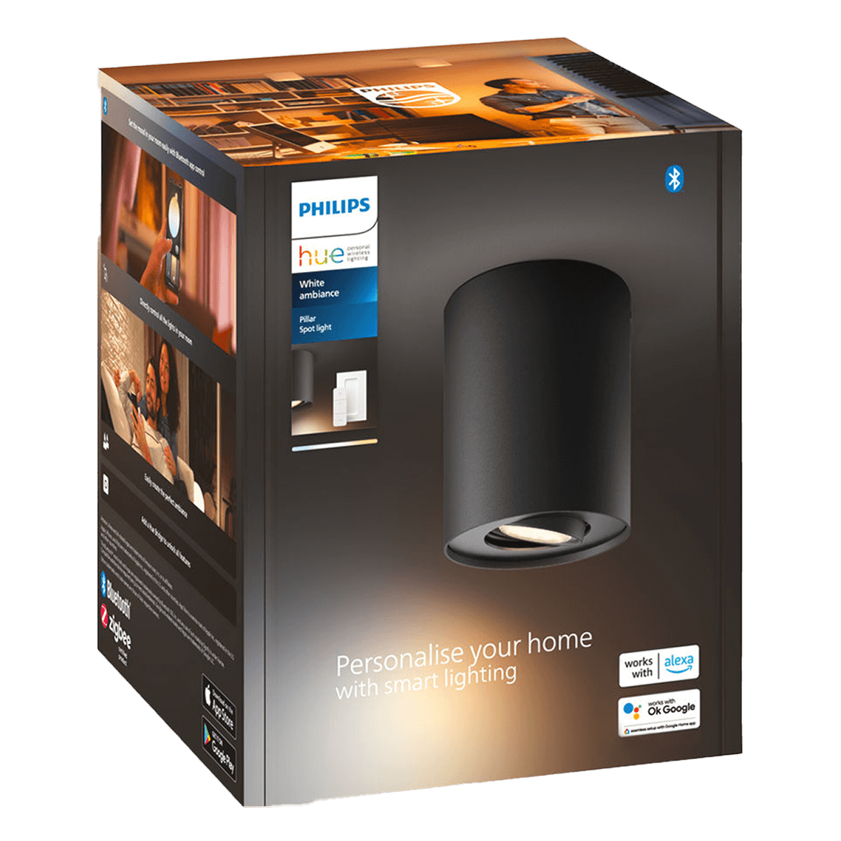 PHILIPS Hue White Ambiance Pillar Μονό Σποτ + Διακόπτης Dimmer 5W Μαύρο - 3