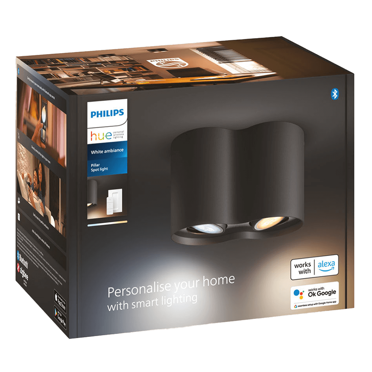 PHILIPS Hue White Ambiance Pillar Διπλό Σποτ + Διακόπτης Dimmer 2x5W Μαύρο - 3
