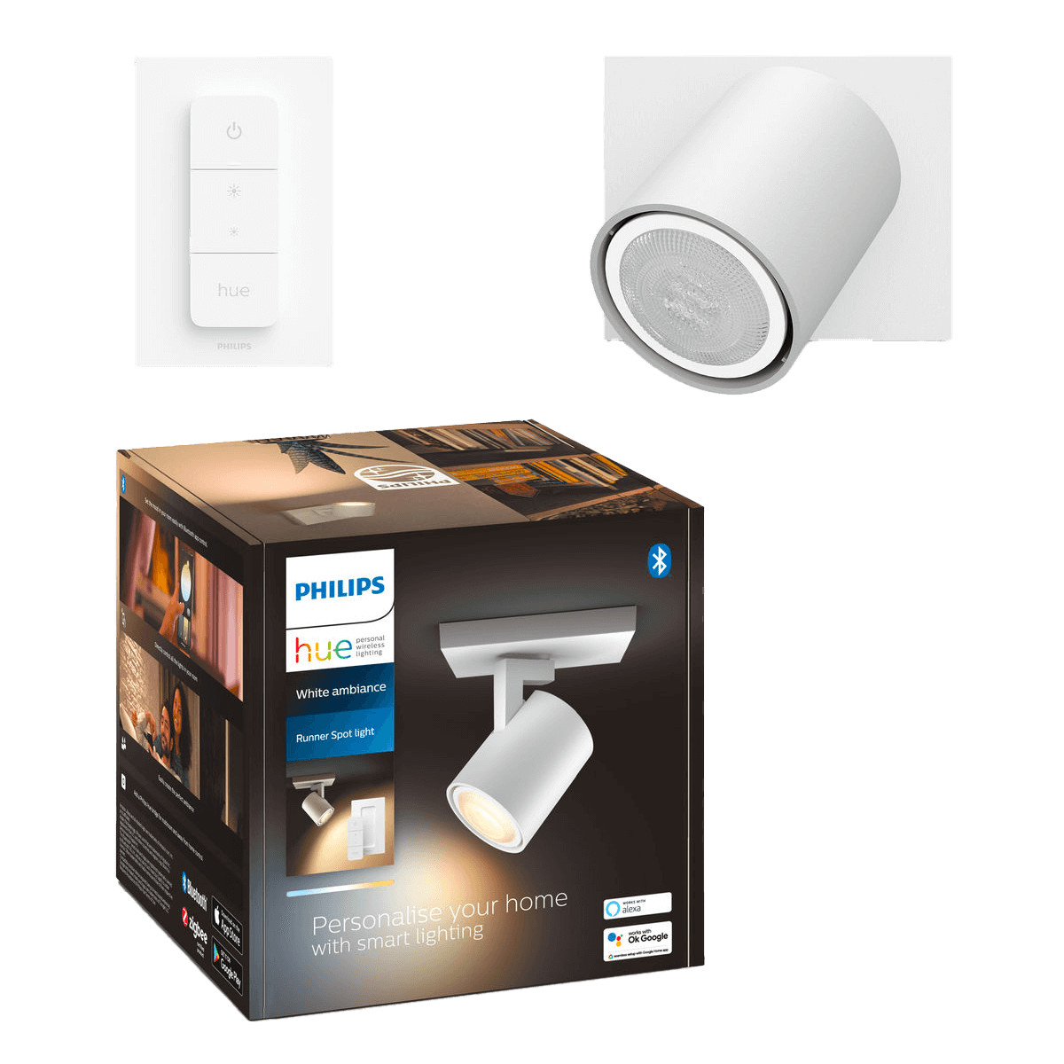 PHILIPS Hue White Ambiance Runner Μονό Σποτ + Διακόπτης Dimmer Λευκό