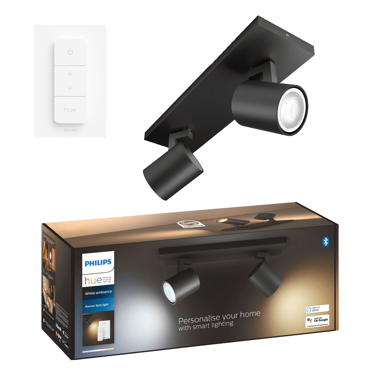 PHILIPS Hue White Ambiance Runner Διπλό Σποτ + Διακόπτης Dimmer Μαύρο