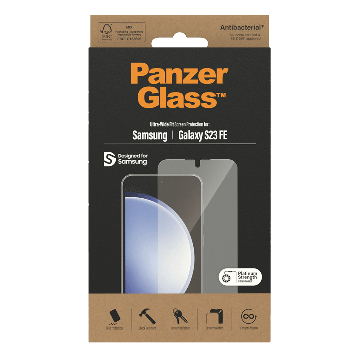 Γυαλί Προστασίας Οθόνης PANZERGLASS Ultra - Wide Fit Antibacterial για SAMSUNG Galaxy S23 FE - 3