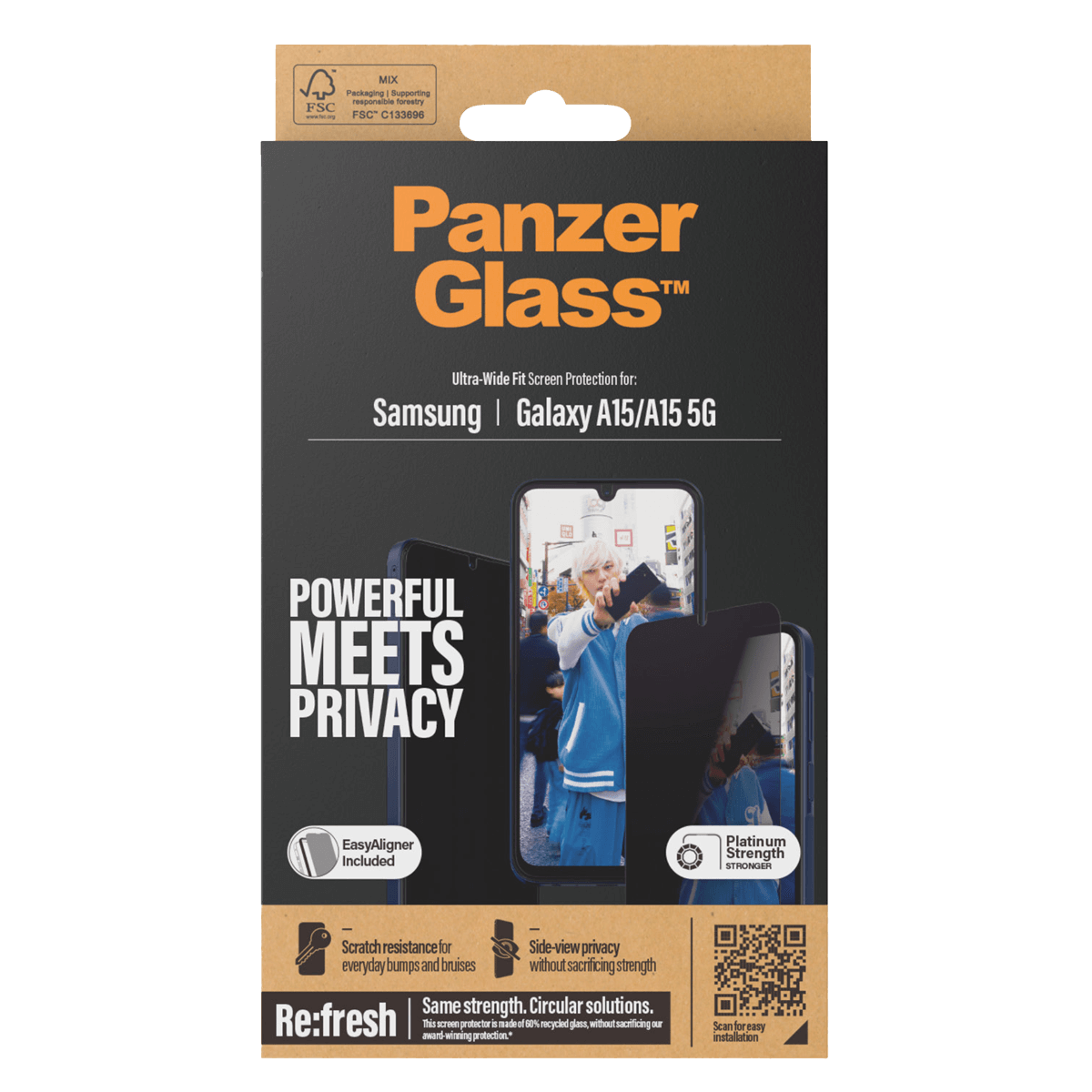 Γυαλί Προστασίας Οθόνης PANZERGLASS Ultra - Wide Fit Privacy για SAMSUNG Galaxy A15 4G/ 5G - 3