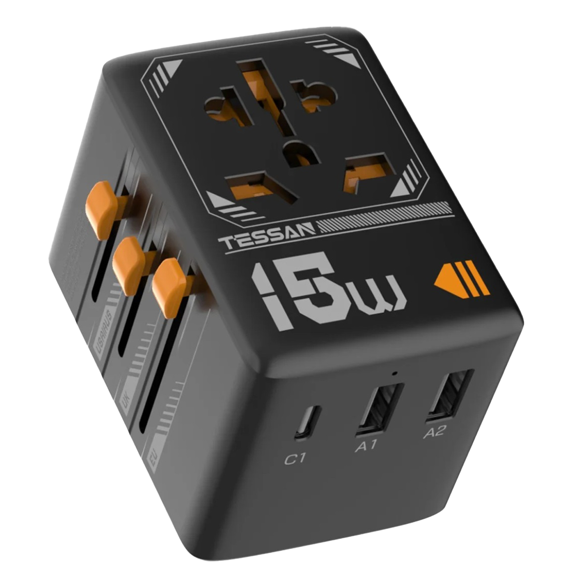 Universal Αντάπτορας Ταξιδίου TESSAN 15W Μαύρο - 2