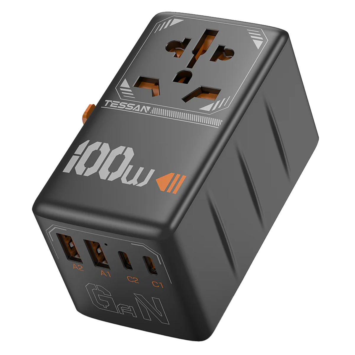 Universal Αντάπτορας Ταξιδίου TESSAN 100W Μαύρο