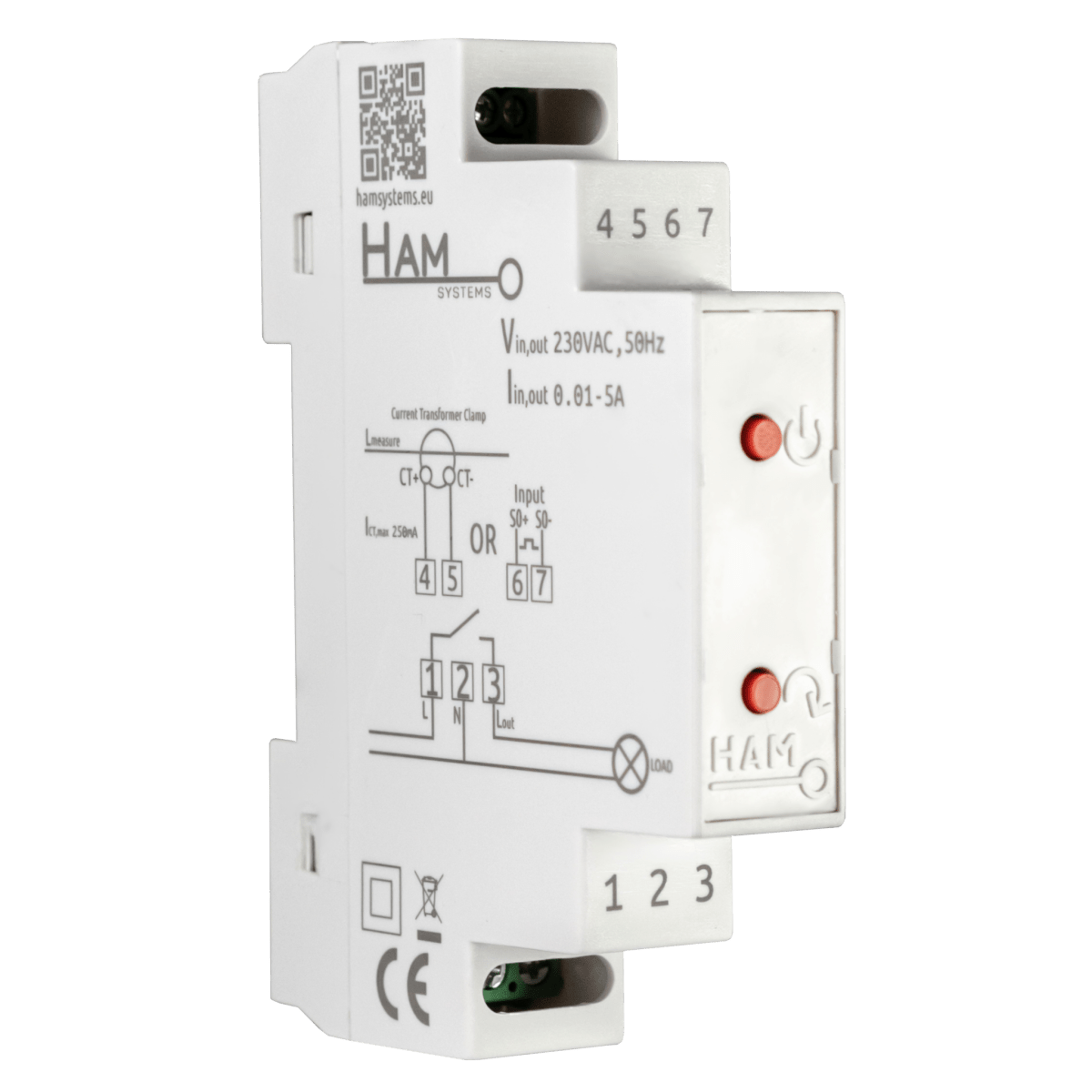 HAM SYSTEMS DinSwitchM Wi-Fi Μονοφασικός Μετρητής Ρεύματος Ράγας με Διακόπτη και Μ/ Τ 80A - 2