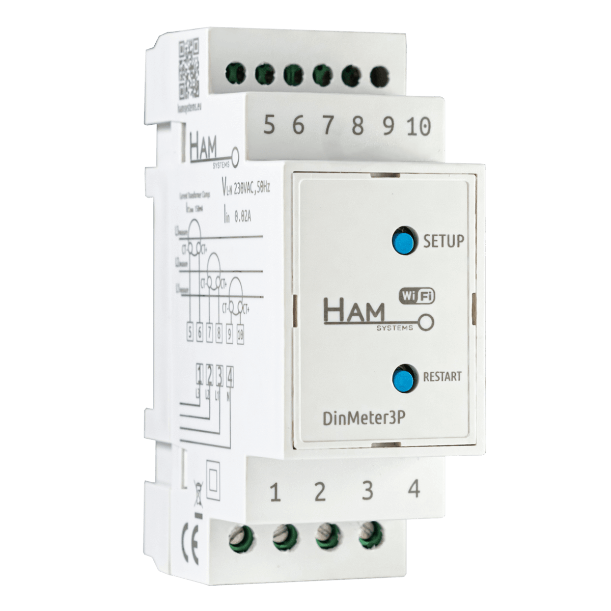 HAM SYSTEMS DinMeter3P Wi-Fi Τριφασικός Μετρητής και Αναλυτής Ρεύματος Ράγας με Μ/Τ 3x80A - 3