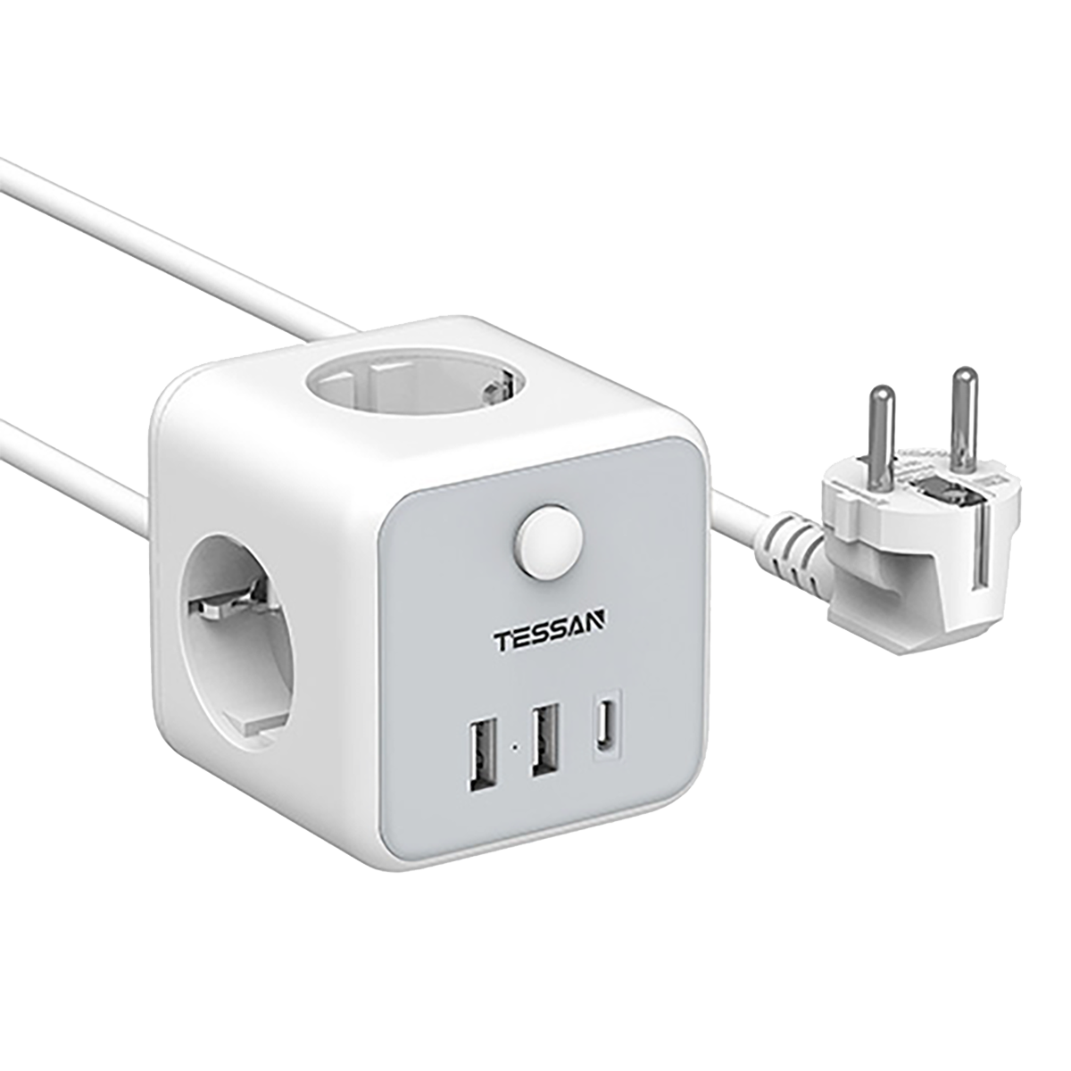 Πολύπριζο TESSAN Powercube Strip 6 σε 1 με Καλώδιο 2 Μέτρα 2500W