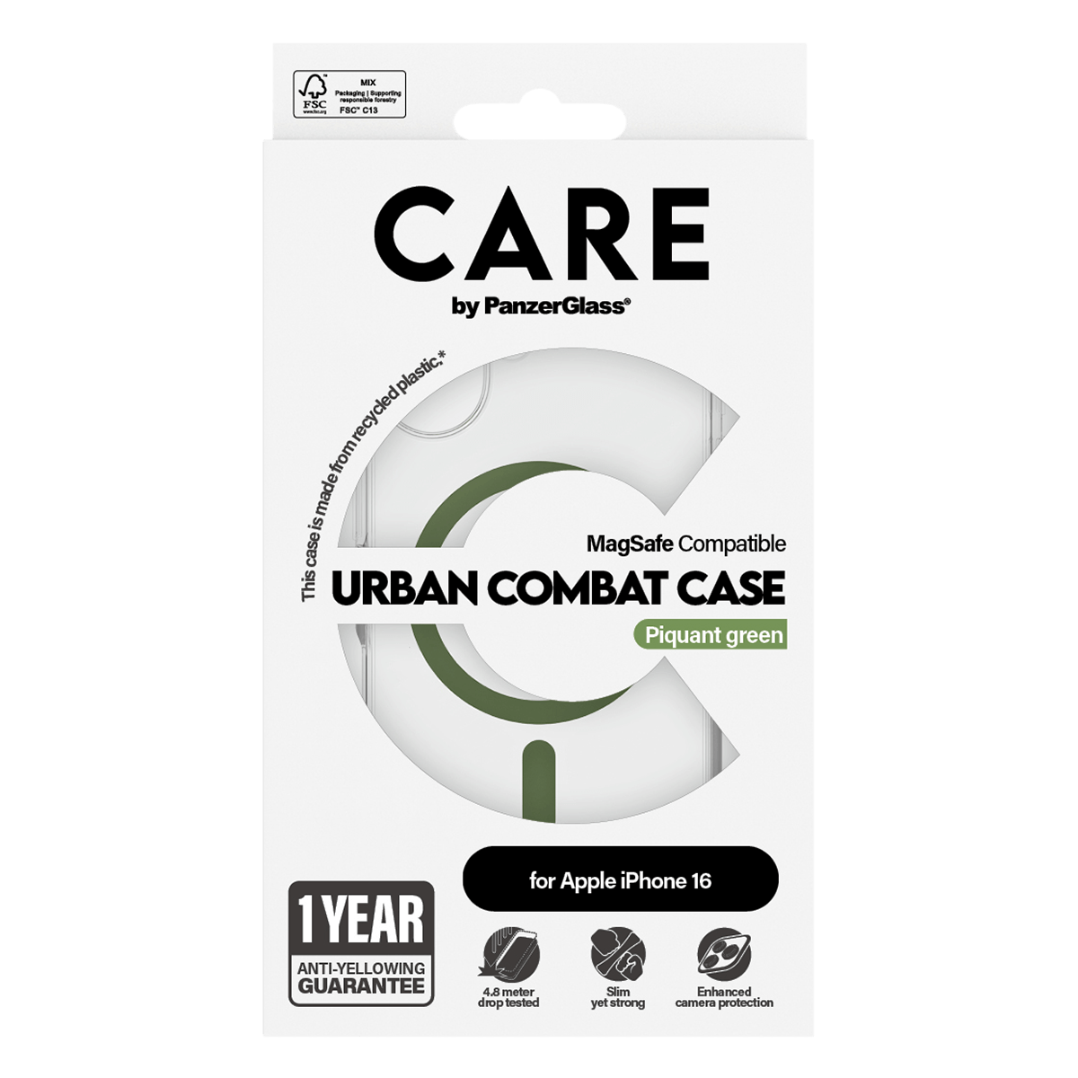 Διάφανη Θήκη Flagship CARE by Panzerglass Urban Combat με Green MagSafe για iPhone 16 - 3