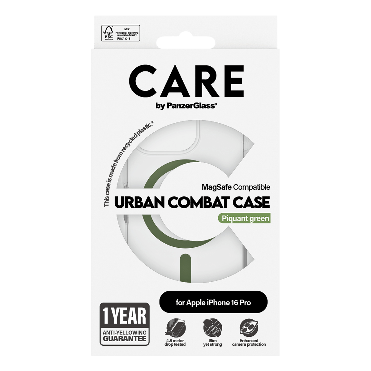 Διάφανη Θήκη Flagship CARE by Panzerglass Urban Combat με Green MagSafe για iPhone 16 Pro - 3