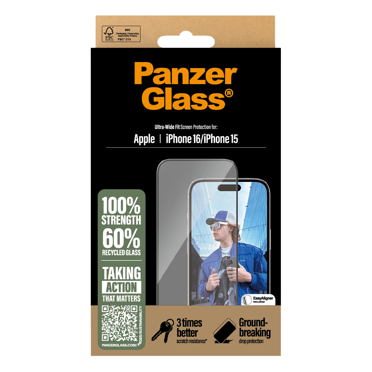 Γυαλί Προστασίας Οθόνης με Πλαίσιο PANZERGLASS Ultra - Wide Fit για iPhone 16/ iPhone 15 - 3