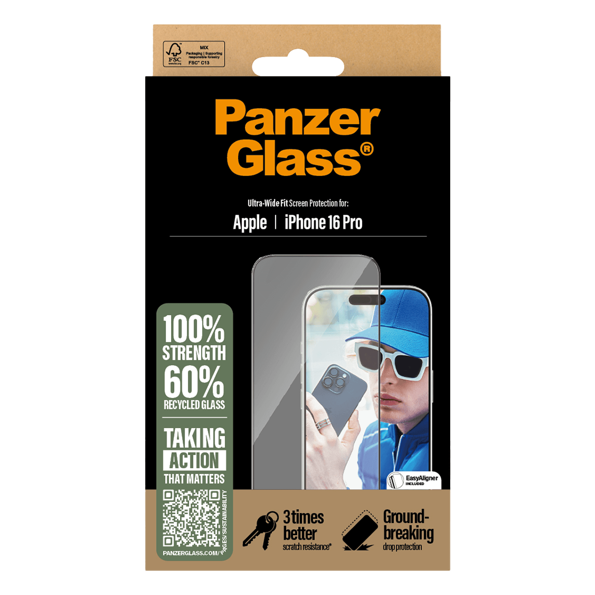 Γυαλί Προστασίας Οθόνης με Πλαίσιο PANZERGLASS Ultra - Wide Fit για iPhone 16 Pro - 3